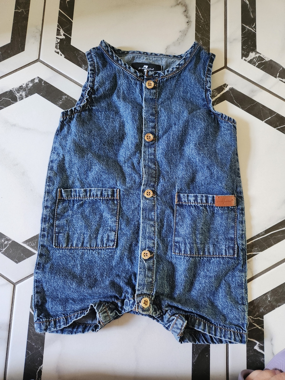 7 For All Mankind Sleeveless Denim Romper - Blue